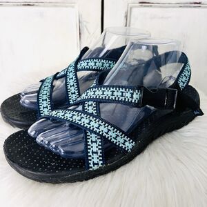 Skechers Reggae Kooky Strappy Sport Sandal Size 9 Teal Navy Blue Geometric 40876